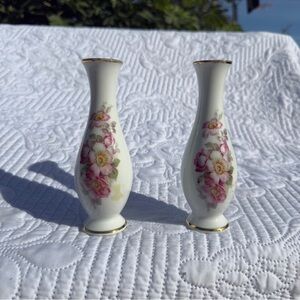 Elegant Floral Ceramic Vases with Gold Trim